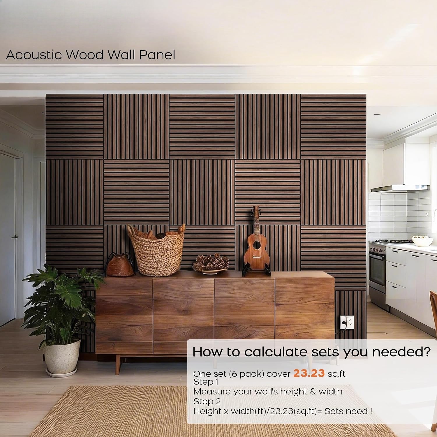 6-Pack Faux Wood Slat Acoustic Panels